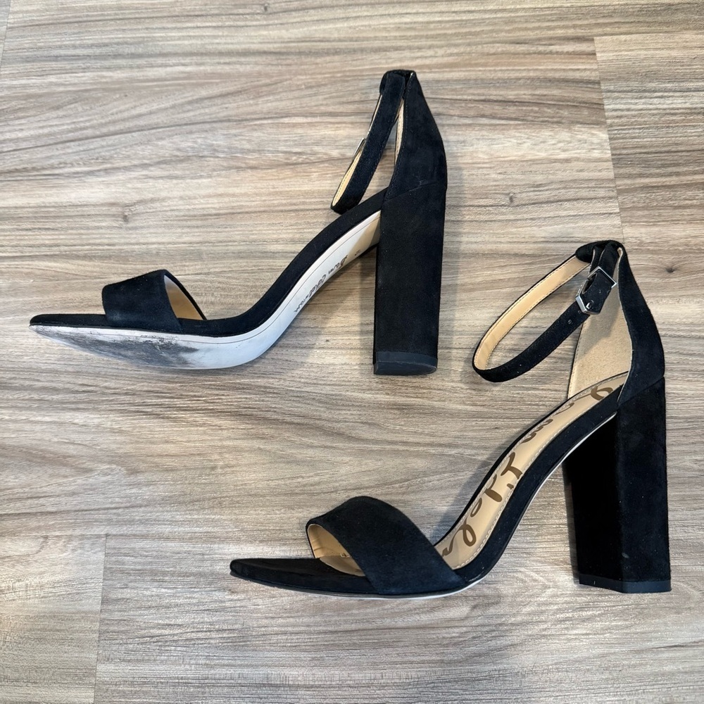 Sam Edelman Black Suede Women's Block Heeled Sandals - Picture 8 of 12